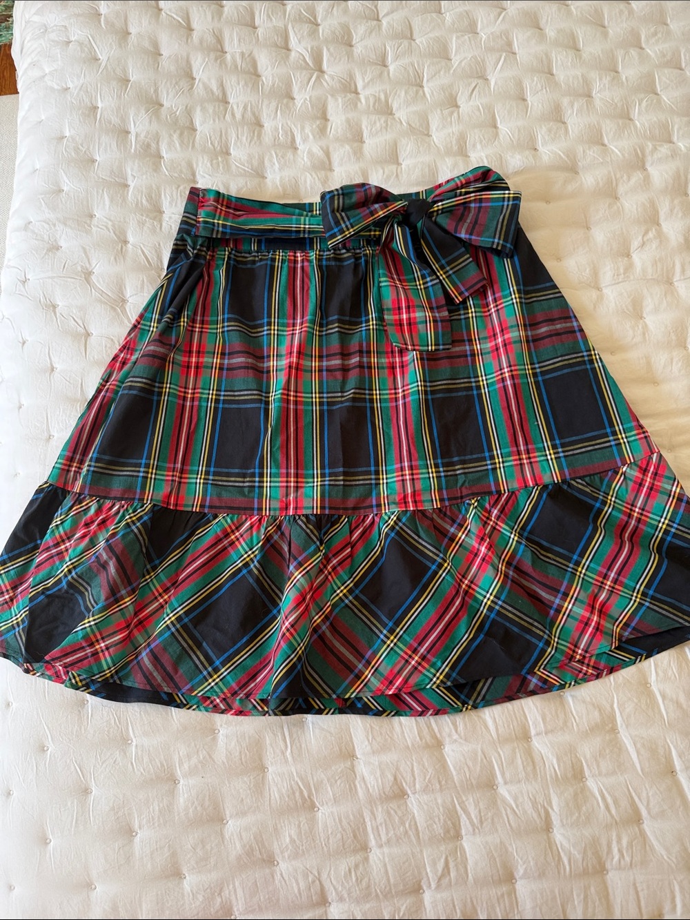 J Crew Plaid Tie-Waist A-Line Skirt in Multi-Color